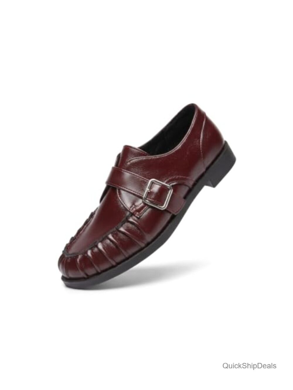 Women's Pleated Monk Strap Loafers - Faux Leather Slip On Flats